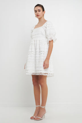 ENDLESS ROSE - Lace Puff Mini Dress - DRESSES available at Objectrare
