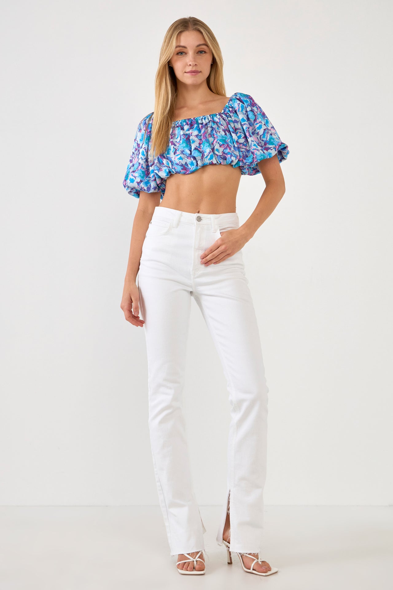 ENDLESS ROSE - Floral Satin Effect Crop Top - TOPS available at Objectrare