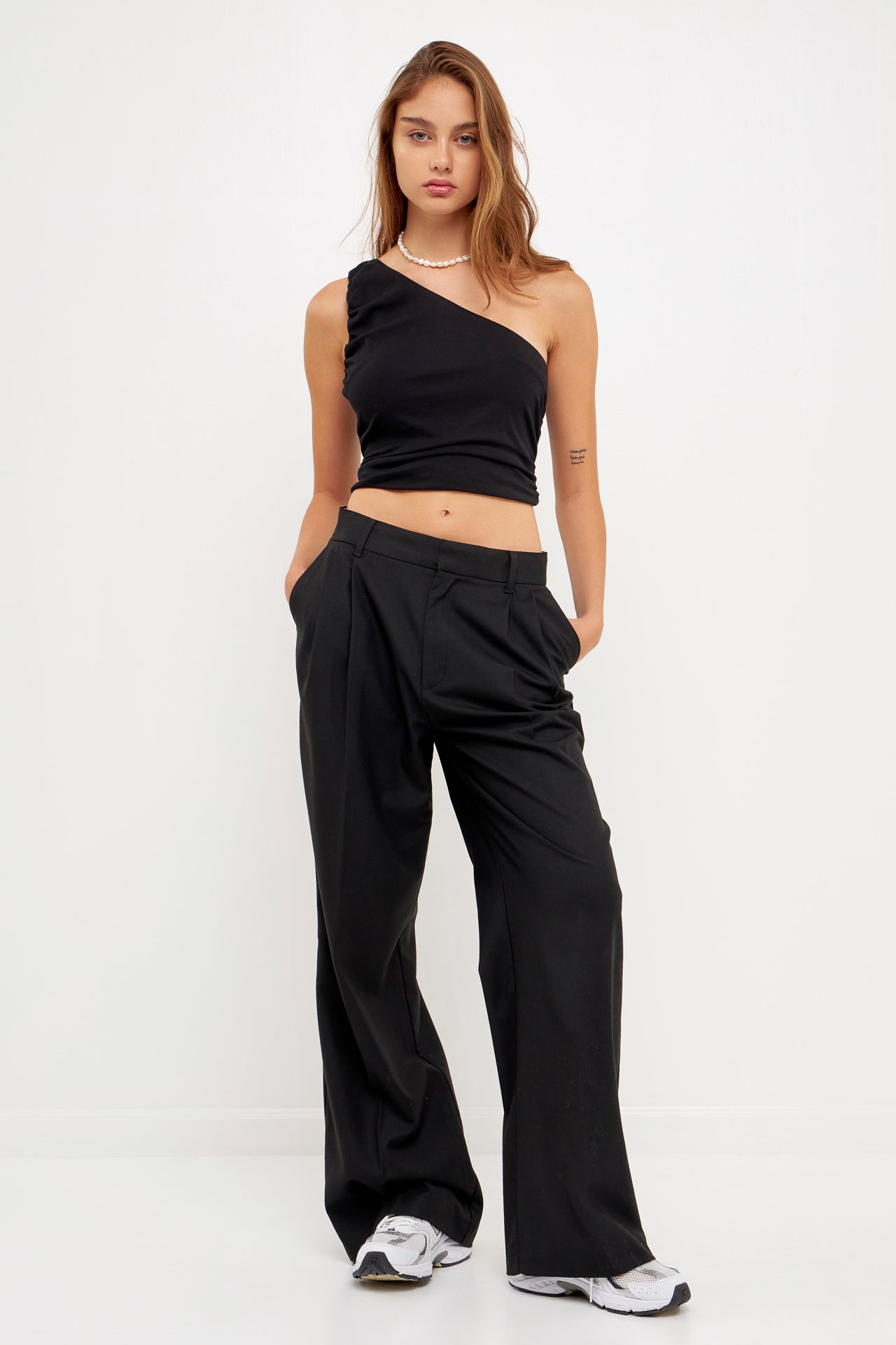 GREY LAB - Ruched One Shoulder Crop Top - TOPS available at Objectrare