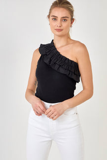 ENDLESS ROSE - Ruffled Asymmetrical Bodysuit - TOPS available at Objectrare