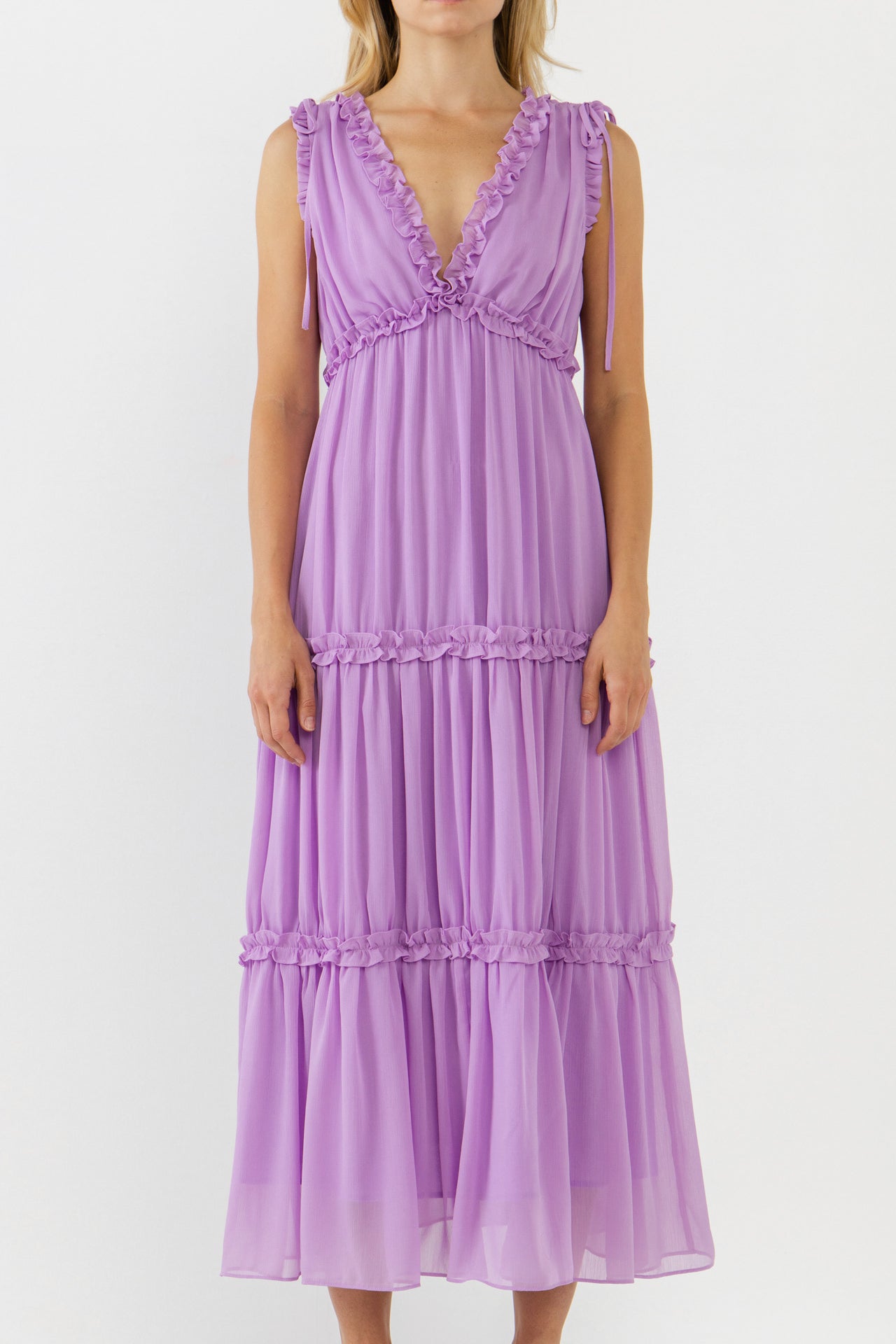 ENDLESS ROSE - Flowy Maxi Dress with Ruffle - DRESSES available at Objectrare