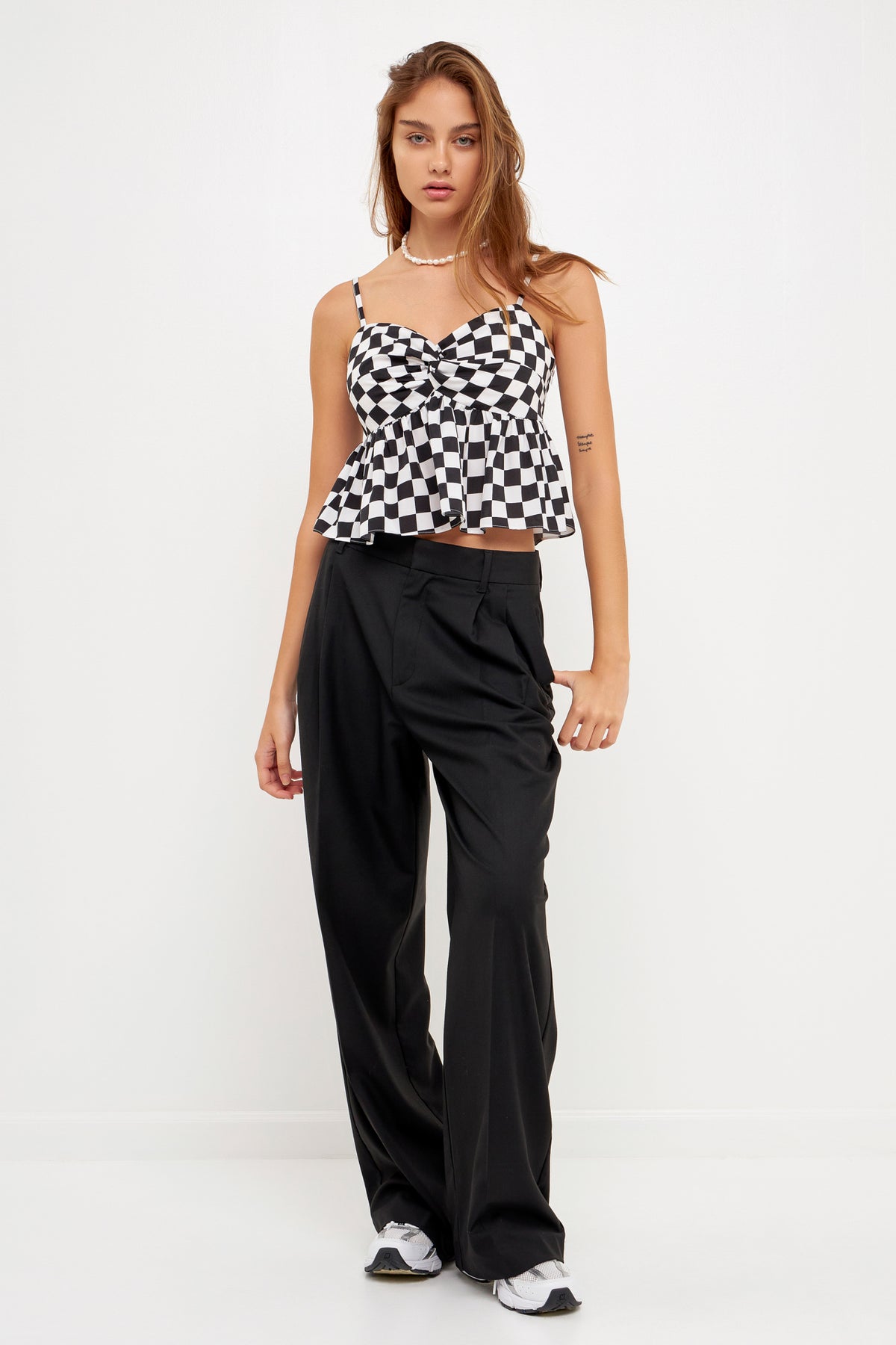 GREY LAB - Knotted Checker Print Top - TOPS available at Objectrare