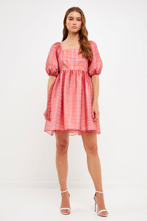 ENDLESS ROSE - Checker Puff Mini Dress - DRESSES available at Objectrare