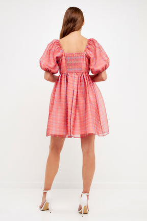 ENDLESS ROSE - Checker Puff Mini Dress - DRESSES available at Objectrare