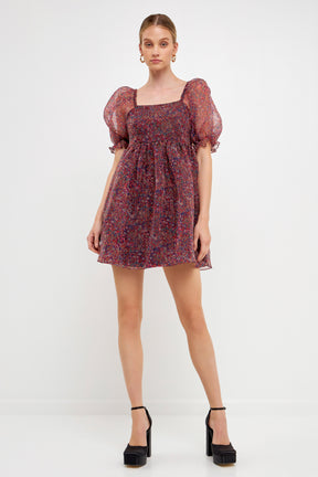 ENDLESS ROSE - Floral Puff Mini Dress - DRESSES available at Objectrare