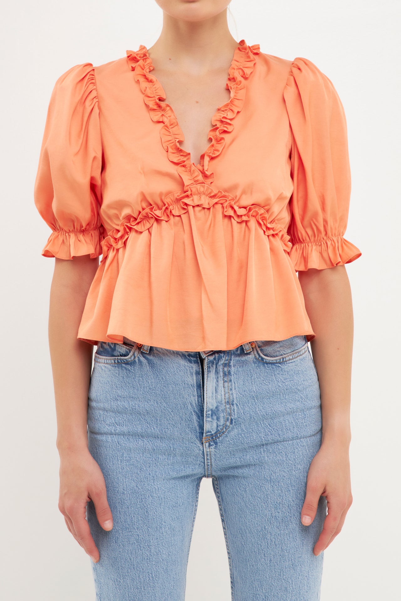 ENDLESS ROSE - Ruffle Detail Top with Puff Sleeves - SHIRTS & BLOUSES available at Objectrare