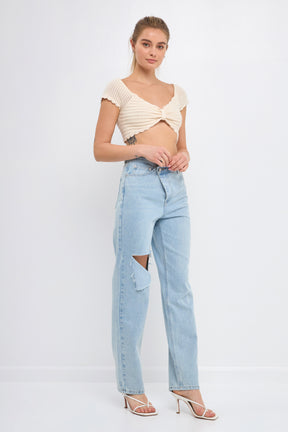 ENDLESS ROSE - Knit Top with Bow Detail - SWEATERS & KNITS available at Objectrare