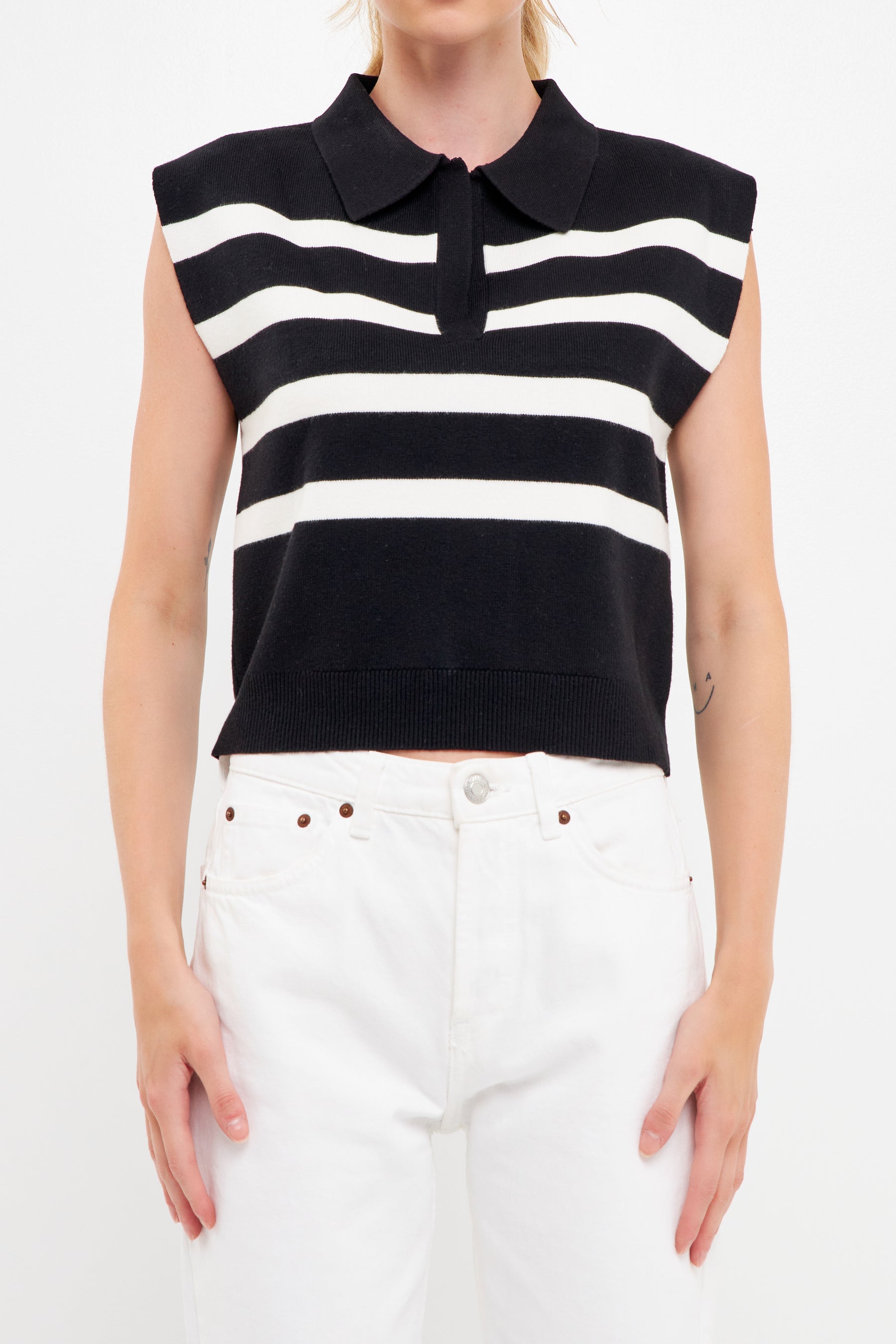 ENGLISH FACTORY - Striped Knit Top with Collar - SWEATERS & KNITS available at Objectrare