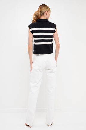 ENGLISH FACTORY - Striped Knit Top with Collar - SWEATERS & KNITS available at Objectrare