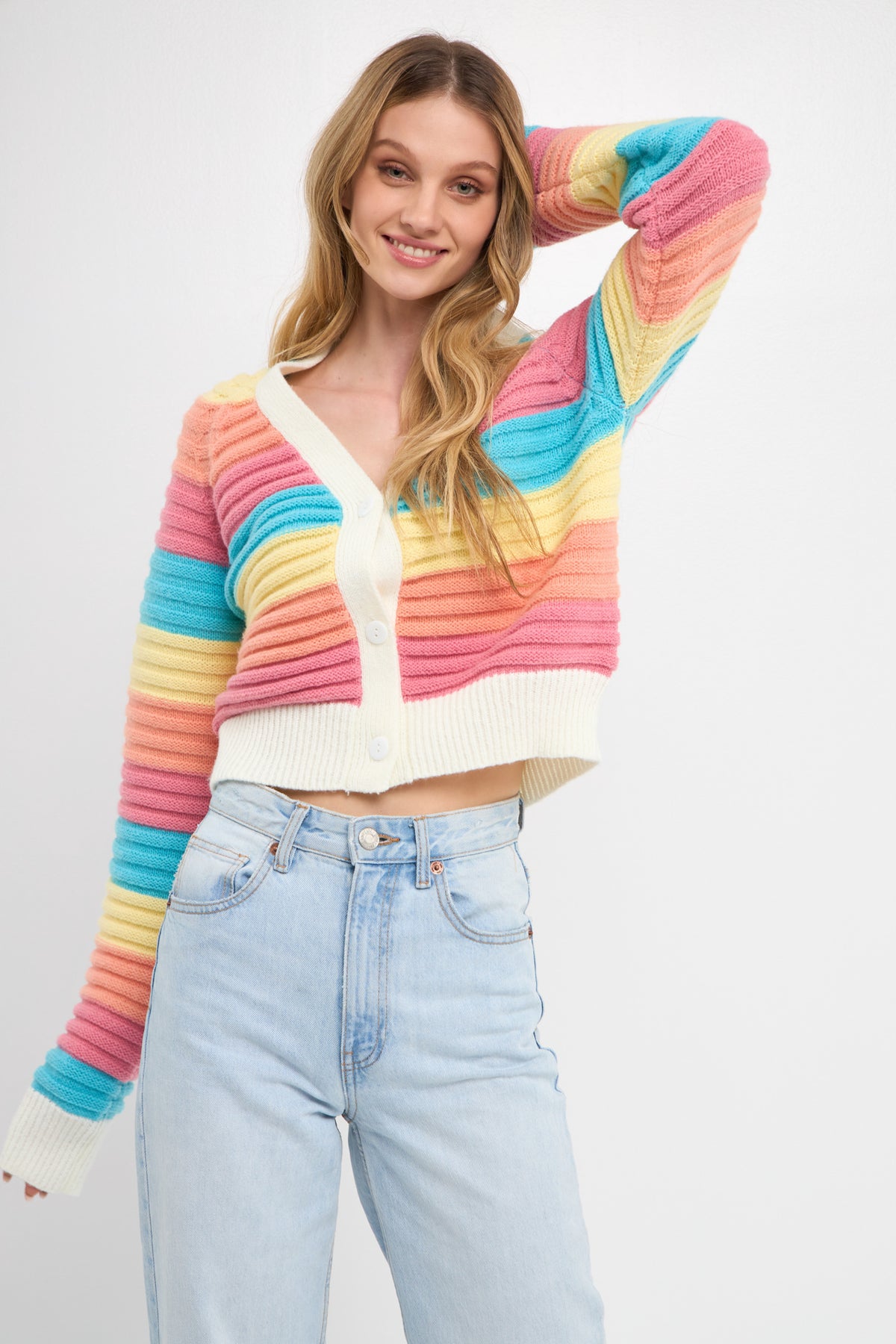 ENGLISH FACTORY - Rainbow Striped Knit Cardigan - CARDIGANS available at Objectrare