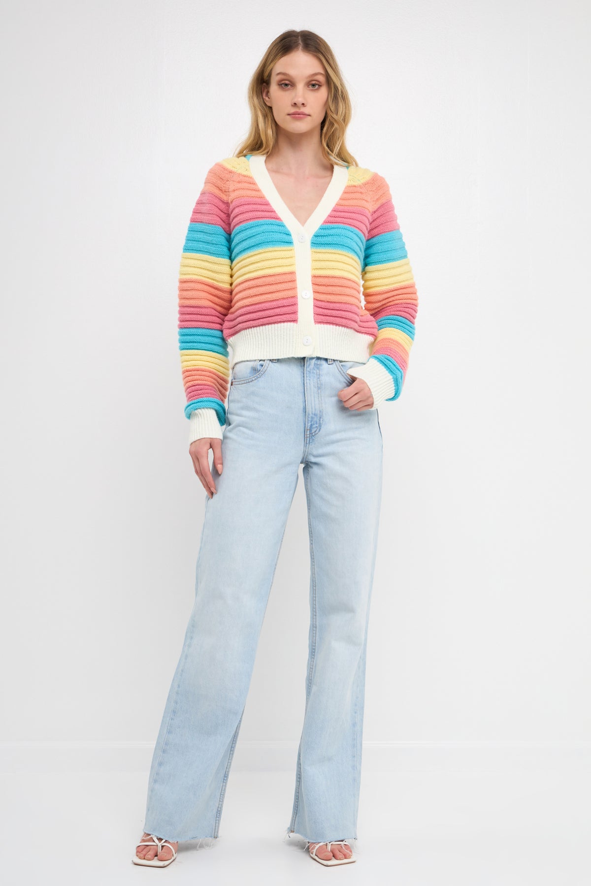 ENGLISH FACTORY - Rainbow Striped Knit Cardigan - CARDIGANS available at Objectrare