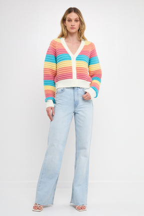 ENGLISH FACTORY - Rainbow Striped Knit Cardigan - CARDIGANS available at Objectrare