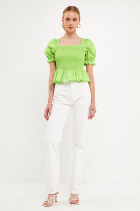 ENGLISH FACTORY - Puff Sleeve Top with Square Neckline - TOPS available at Objectrare