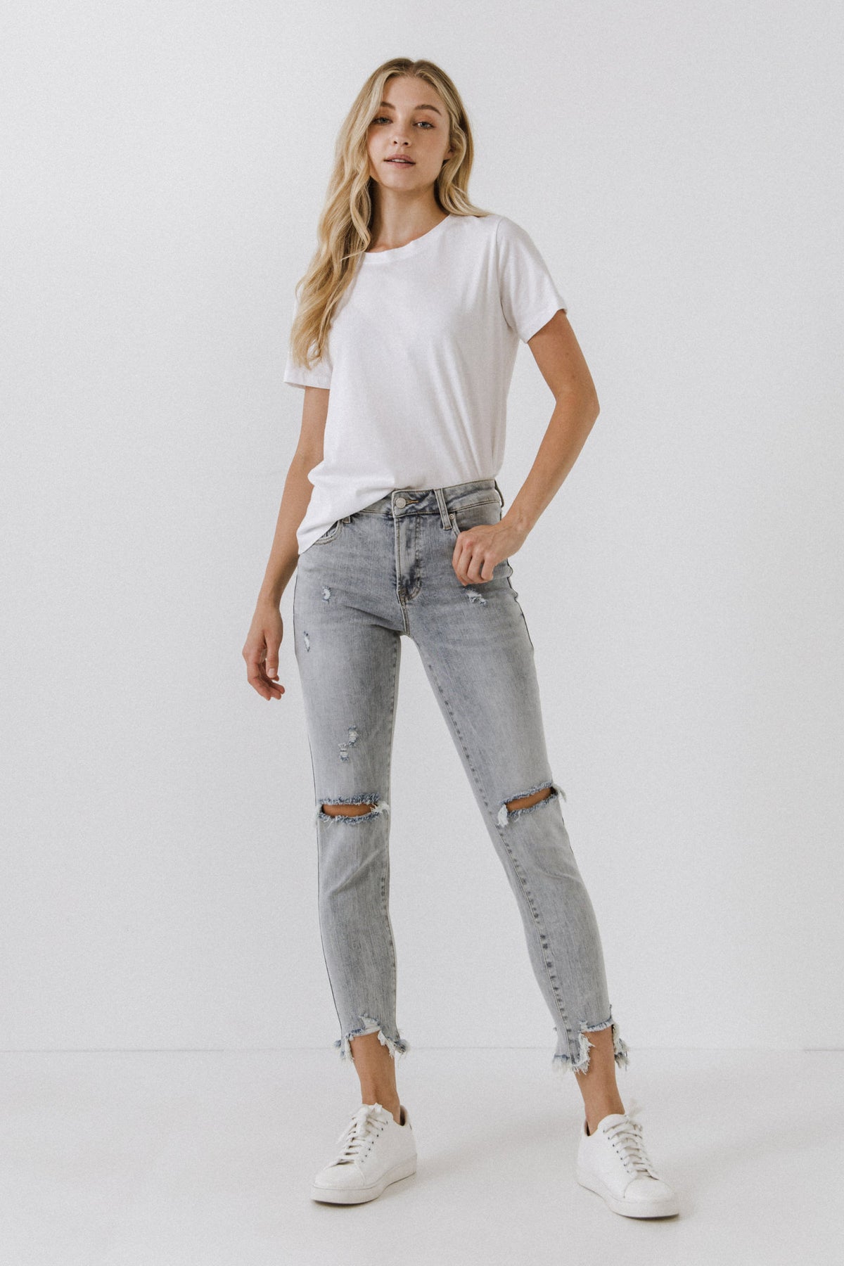 GREY LAB - Mid Rise Distressed Ankle Skinny Jeans - JEANS available at Objectrare