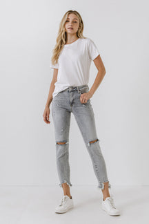 GREY LAB - Grey Lab - Mid Rise Distressed Ankle Skinny Jeans - JEANS available at Objectrare