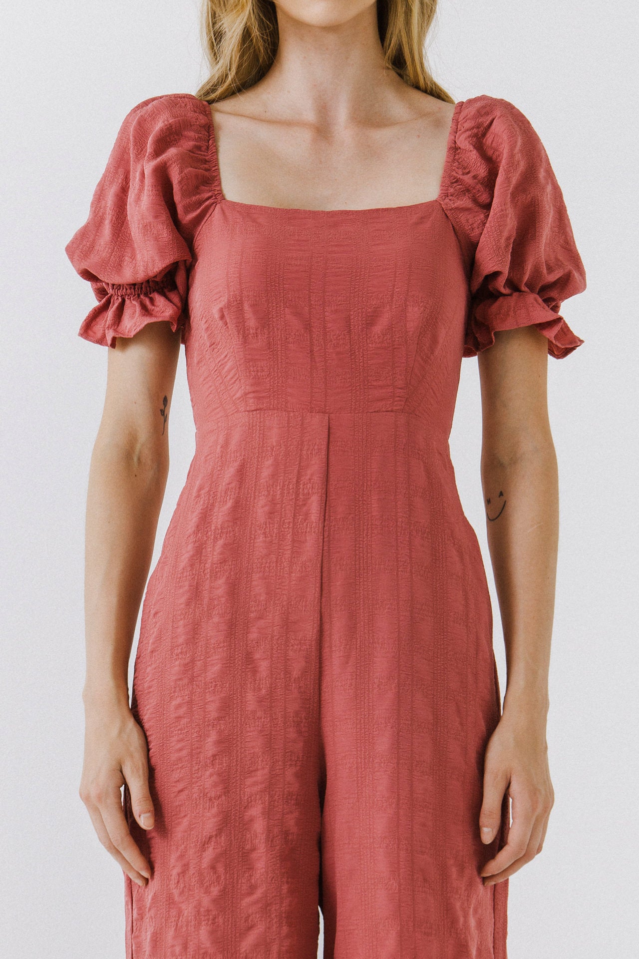 FREE THE ROSES - Textured Square Neck Jumpsuit - JUMPSUITS available at Objectrare