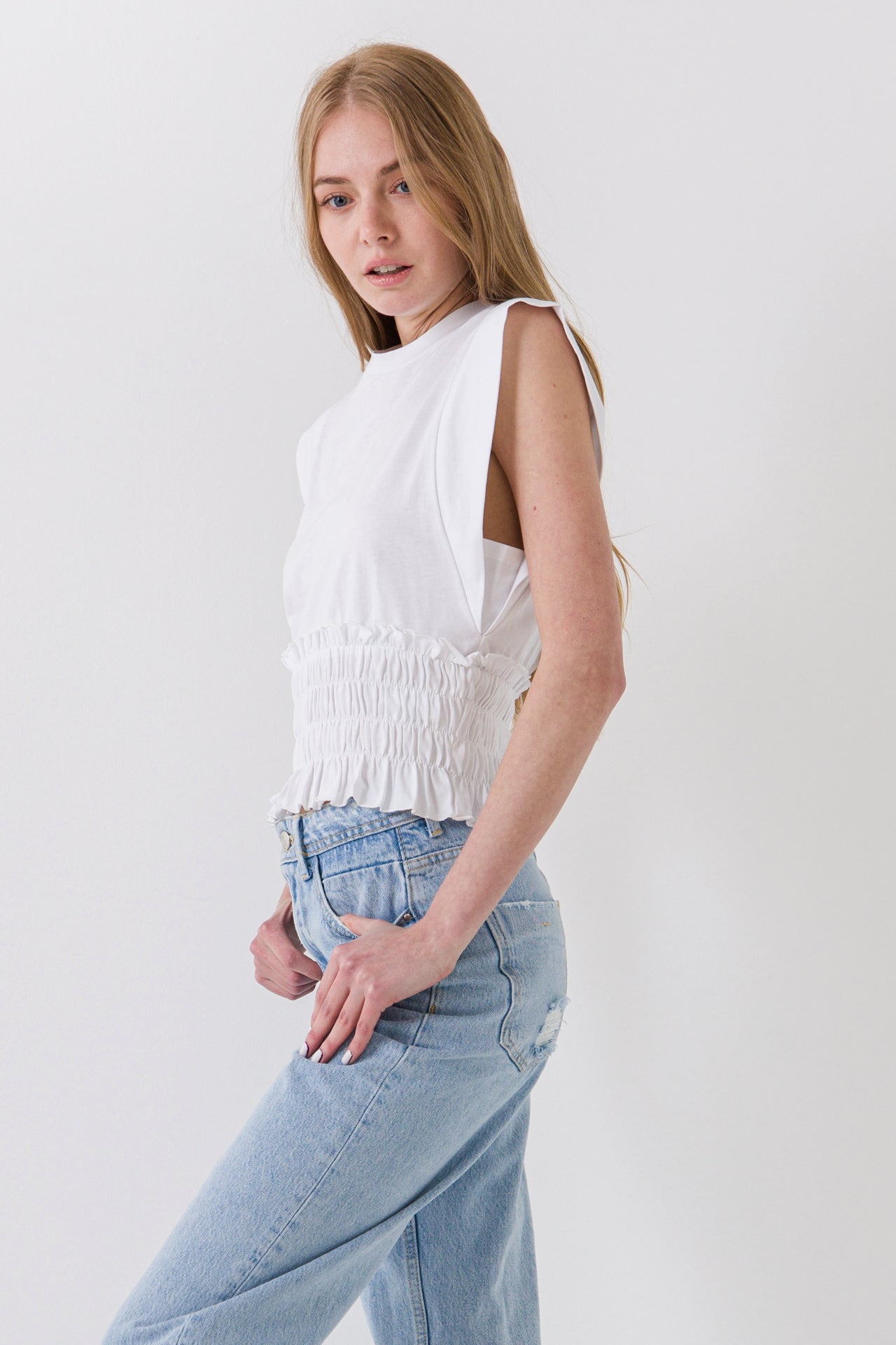 ENDLESS ROSE - Smocked Waist T-Shirt - TOPS available at Objectrare