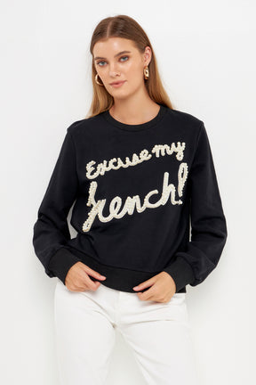 ENDLESS ROSE - Pearl Excuse My French Sweatshirt - SWEATERS & KNITS available at Objectrare