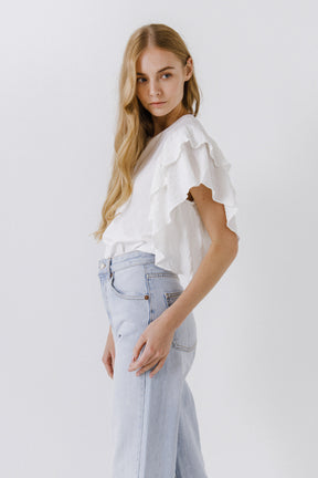 ENDLESS ROSE - Textured Ruffle Sleeve T-Shirt - TOPS available at Objectrare
