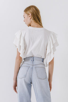 ENDLESS ROSE - Textured Ruffle Sleeve T-Shirt - TOPS available at Objectrare