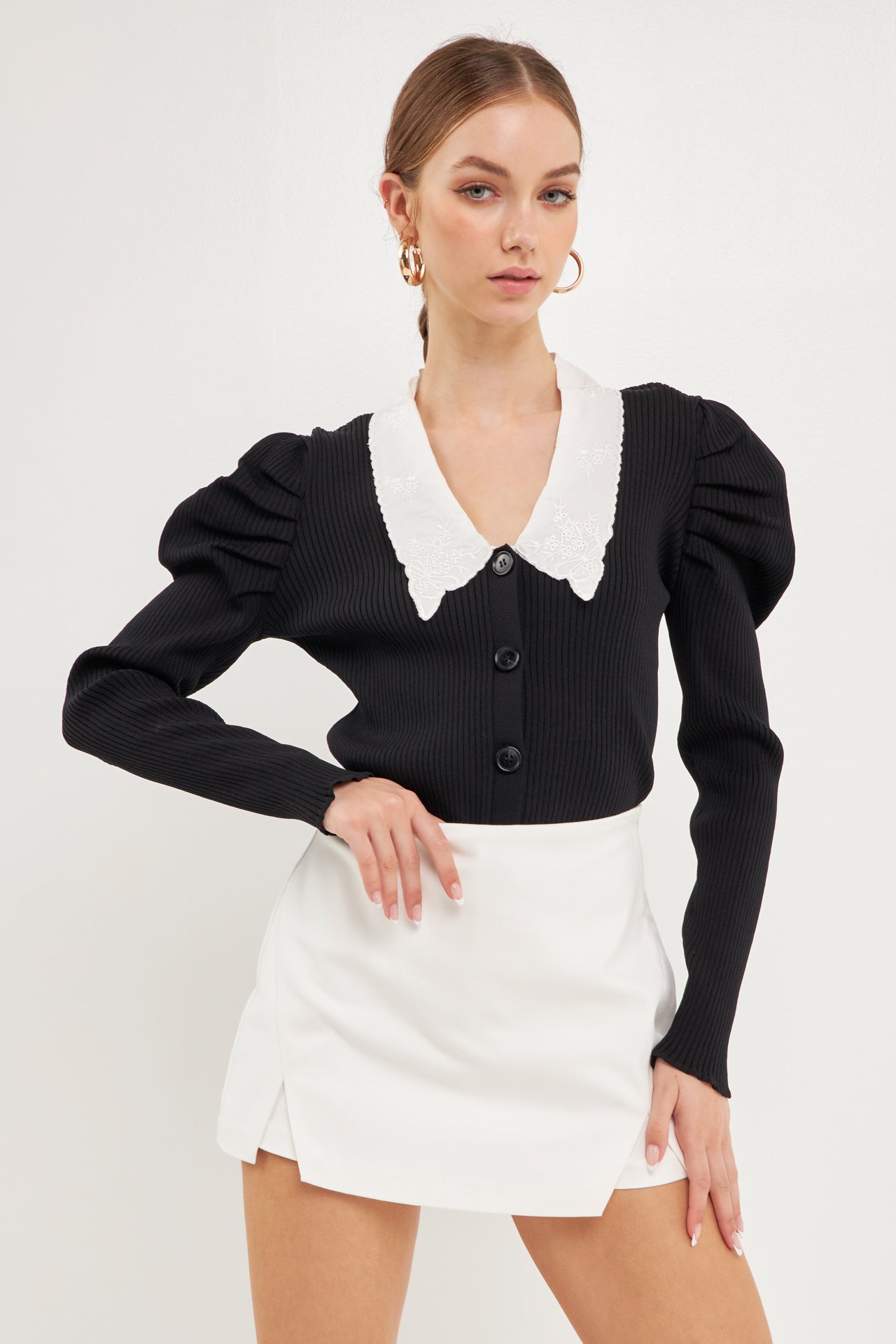 ENDLESS ROSE - Embroidered Collar Knit Cardigan - SWEATERS & KNITS available at Objectrare