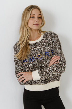 FREE THE ROSES - Amore Embellished Leopard Sweatshirt - HOODIES & SWEATSHIRTS available at Objectrare