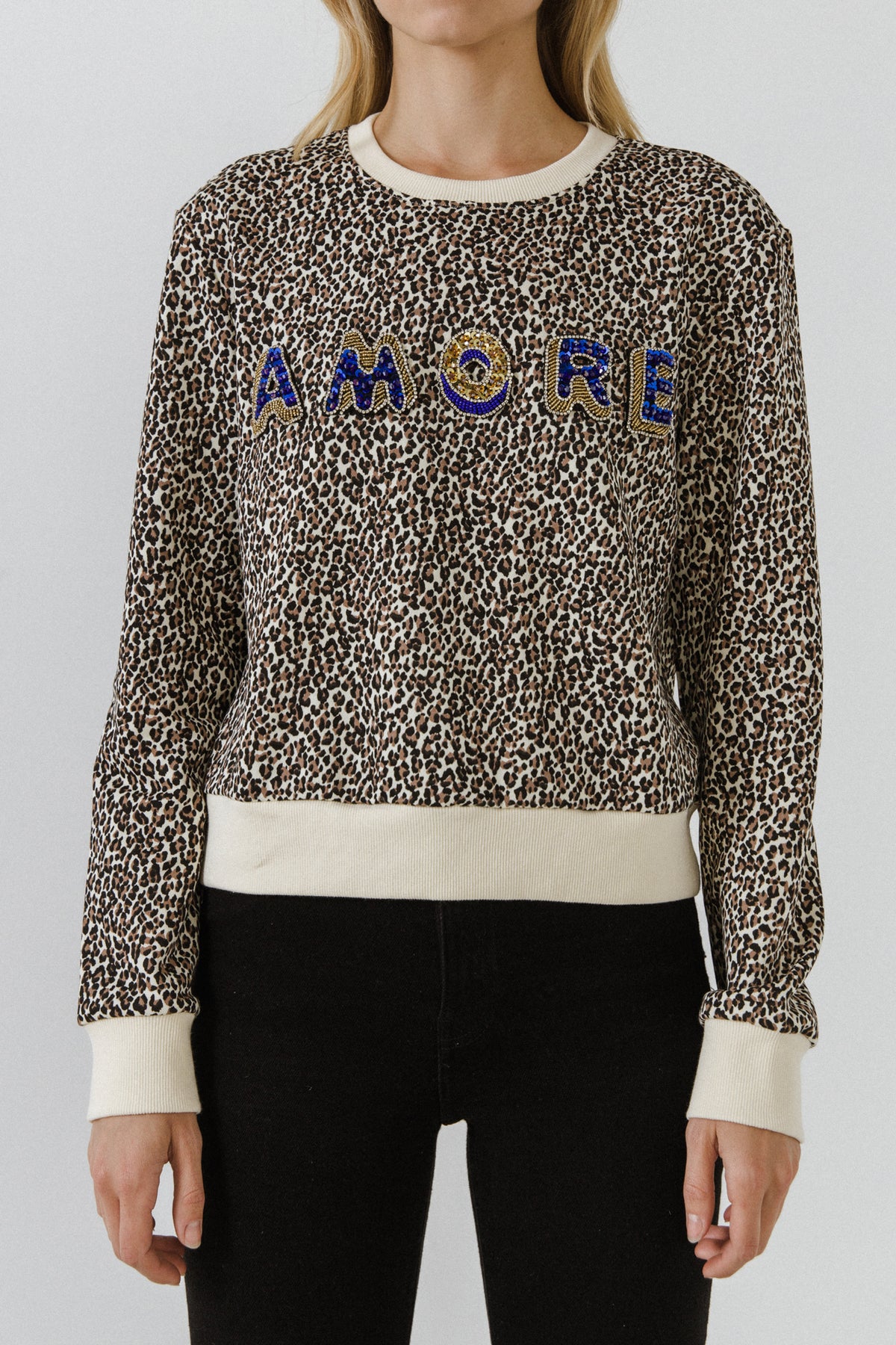 FREE THE ROSES - Amore Embellished Leopard Sweatshirt - HOODIES & SWEATSHIRTS available at Objectrare