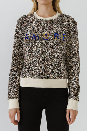 FREE THE ROSES - Amore Embellished Leopard Sweatshirt - HOODIES & SWEATSHIRTS available at Objectrare