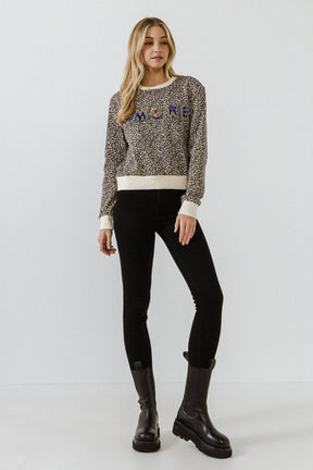 FREE THE ROSES - Amore Embellished Leopard Sweatshirt - HOODIES & SWEATSHIRTS available at Objectrare