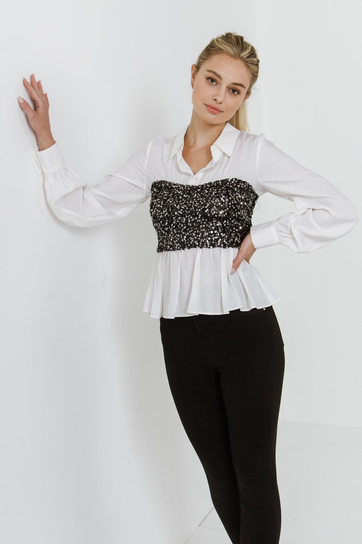 ENDLESS ROSE - Sequin Corset Dress Shirt - TOPS available at Objectrare