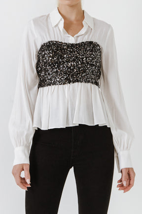 ENDLESS ROSE - Sequin Corset Dress Shirt - TOPS available at Objectrare