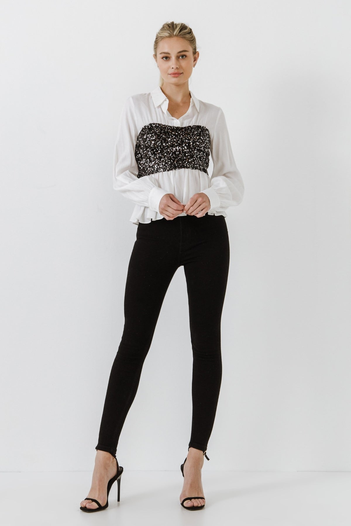 ENDLESS ROSE - Sequin Corset Dress Shirt - TOPS available at Objectrare
