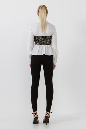 ENDLESS ROSE - Sequin Corset Dress Shirt - TOPS available at Objectrare