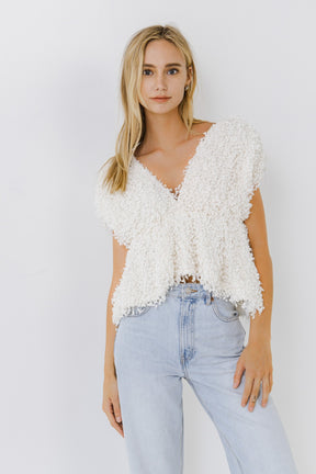 ENDLESS ROSE - Textured Top with Plunging Neckline - TOPS available at Objectrare