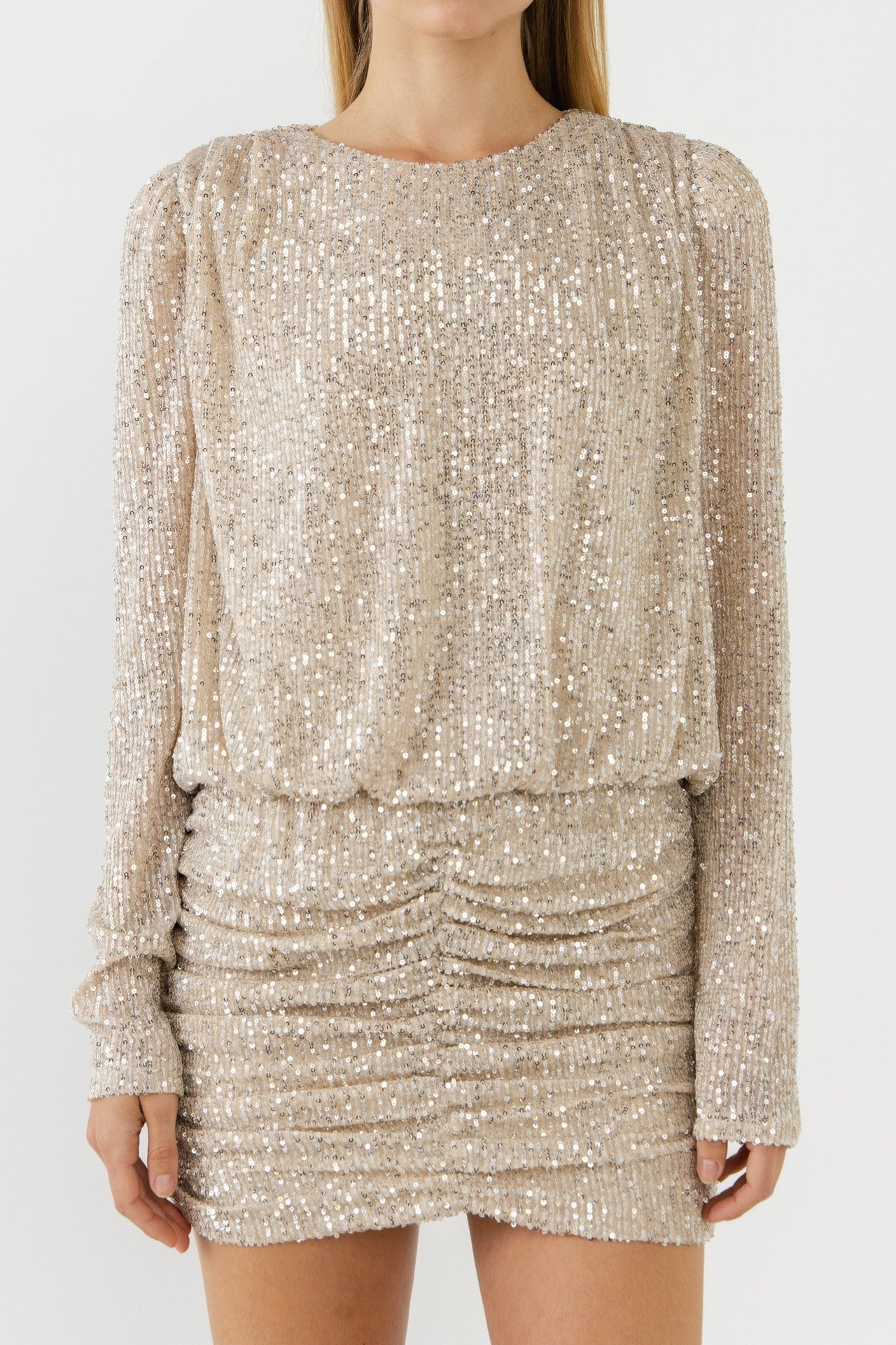 ENDLESS ROSE - Ruched Sequin Mini Dress - DRESSES available at Objectrare